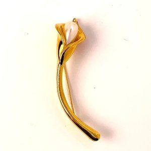 Vintage Calla Lily Gold Tone Pearl Brooch Pin